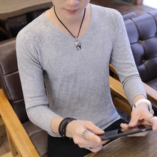 Новинка, Осень-зима, модный брендовый Повседневный свитер для мужчин, v-образный вырез, однотонный, приталенный, вязанный, мужские свитера, пуловеры, мужской 965
