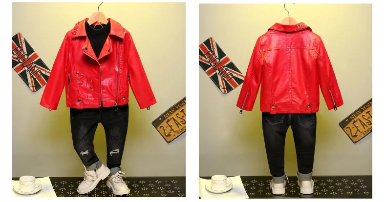 ZENOBIAPEARL Boys Clothes PU Leather Girls Jackets Children Outwear For Baby Girls Boys Zipper Clothing Coats Costume 2-8 Years