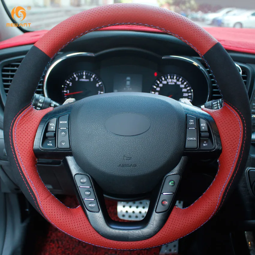 Красный замшевый чехол рулевого колеса автомобиля MEWANT из натуральной кожи