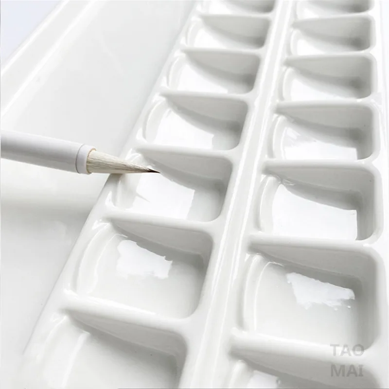 세라믹 수채화 팔레트 대형 직사각형 멀티 그리드 백자 초보자 예술가를 위한 그림 도구를 청소하기 쉽습니다.