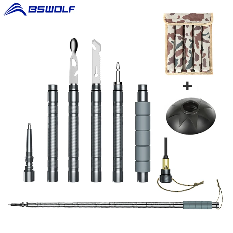 

BSWolf Multifunction Walking Sticks Outdoor Defense Tactical Stick Aluminium Alloy Trekking Poles Alpenstock Hiking Poles