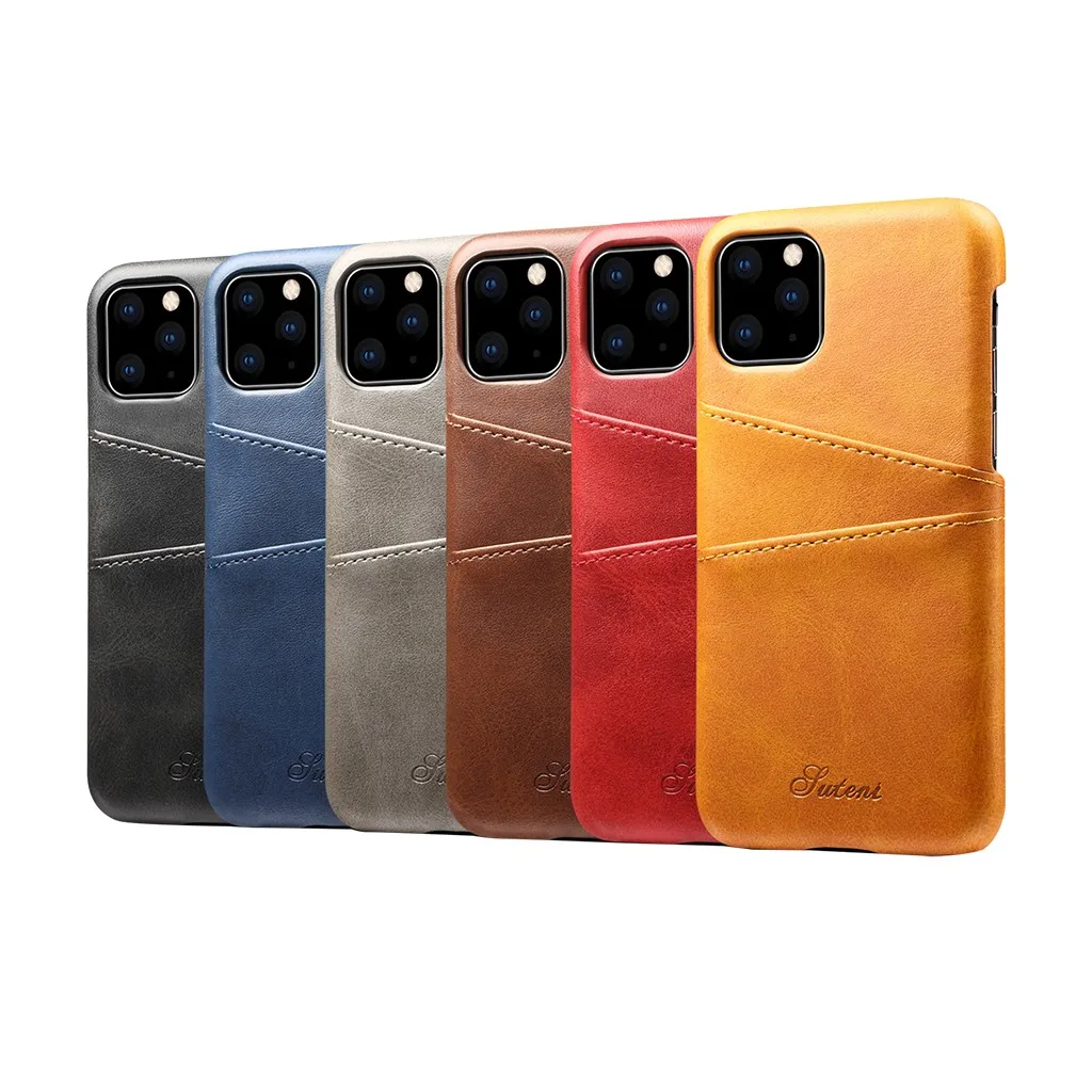 Кожаный чехол с 2 карманами для карт IPhone 11 Pro Max элегантный роскошный защитный кожи