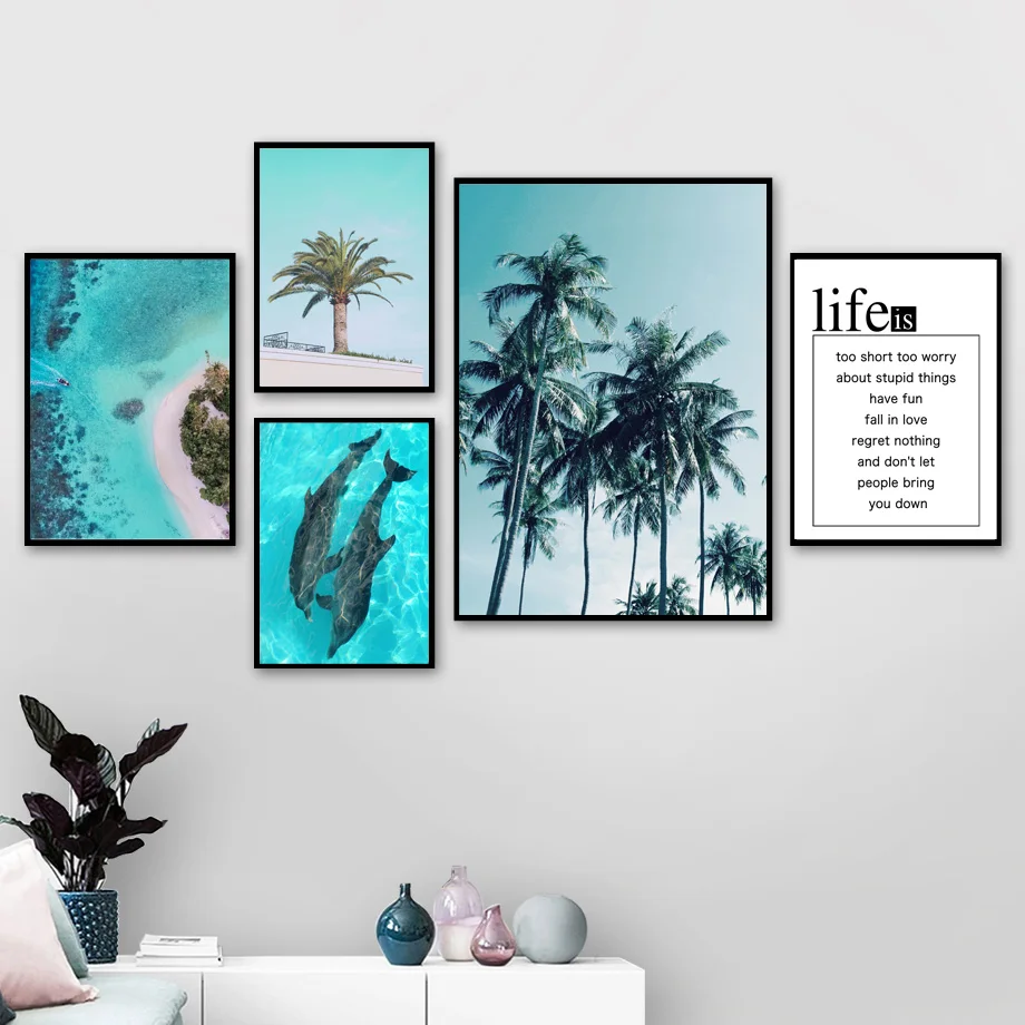 Beach-Sea-Green-Palm-Tree-Dolphin-Quote-Wall-Art-Canvas-Painting-Nordic-Posters-And-Prints-Wall (1)