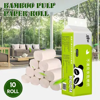 

Toilet Paper 10 Rolls 4-Ply Soft Household Toilet Paper Tissue Natural Pulp Paper Rolls Strong Water Absorption Quick Dissolving