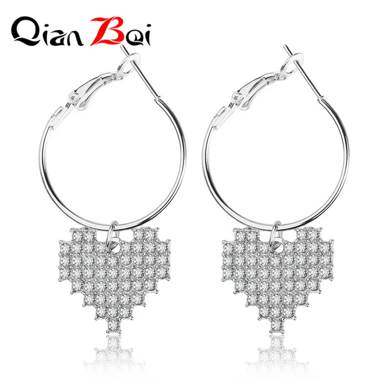 QianBei Sweet Creative Minimalist Style Silver Color Heart-shaped Pendant Long Section Big Fancy Women Earrings Wholesale | Украшения и