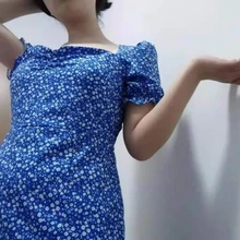 Vestidos Retro de Romance francés para mujer, vestidos informales con estampado Floral, cuello cuadrado, volantes, manga abombada, Midi, 2021