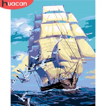 

HUACAN Sailboat Painting By Numbers Landscape Pictures Gift Kits Drawing Canvas HandPainted Sea Home Decor