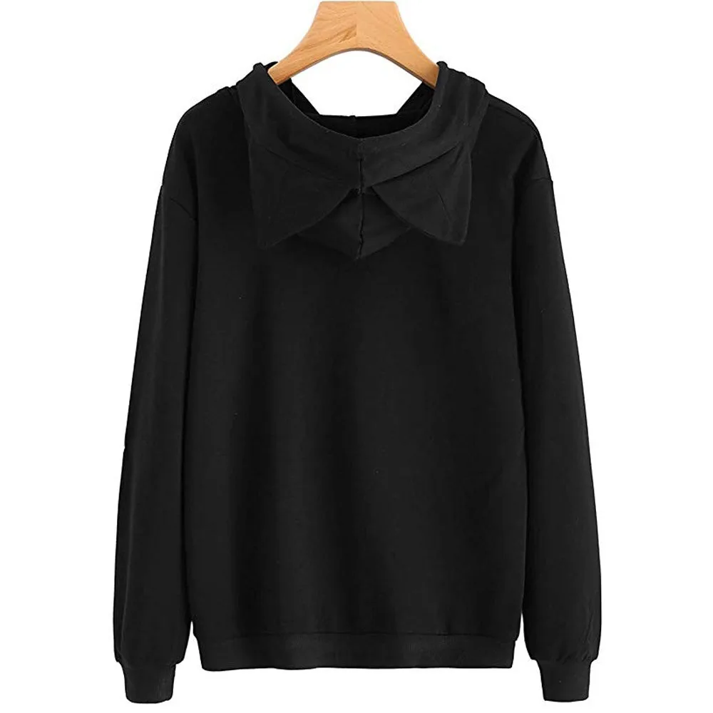 Jaycosin Womens Cat Ear Solid Long Sleeve Hoodie Sweatshirt Special Casual Cool Chic Print Cute Hooded Pullover Tops Blouse