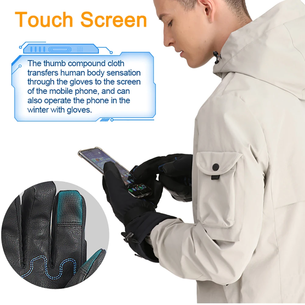 Warmspace Unisex Winter Electric Heated Outdoor Skiing Warm Full Finger Gloves