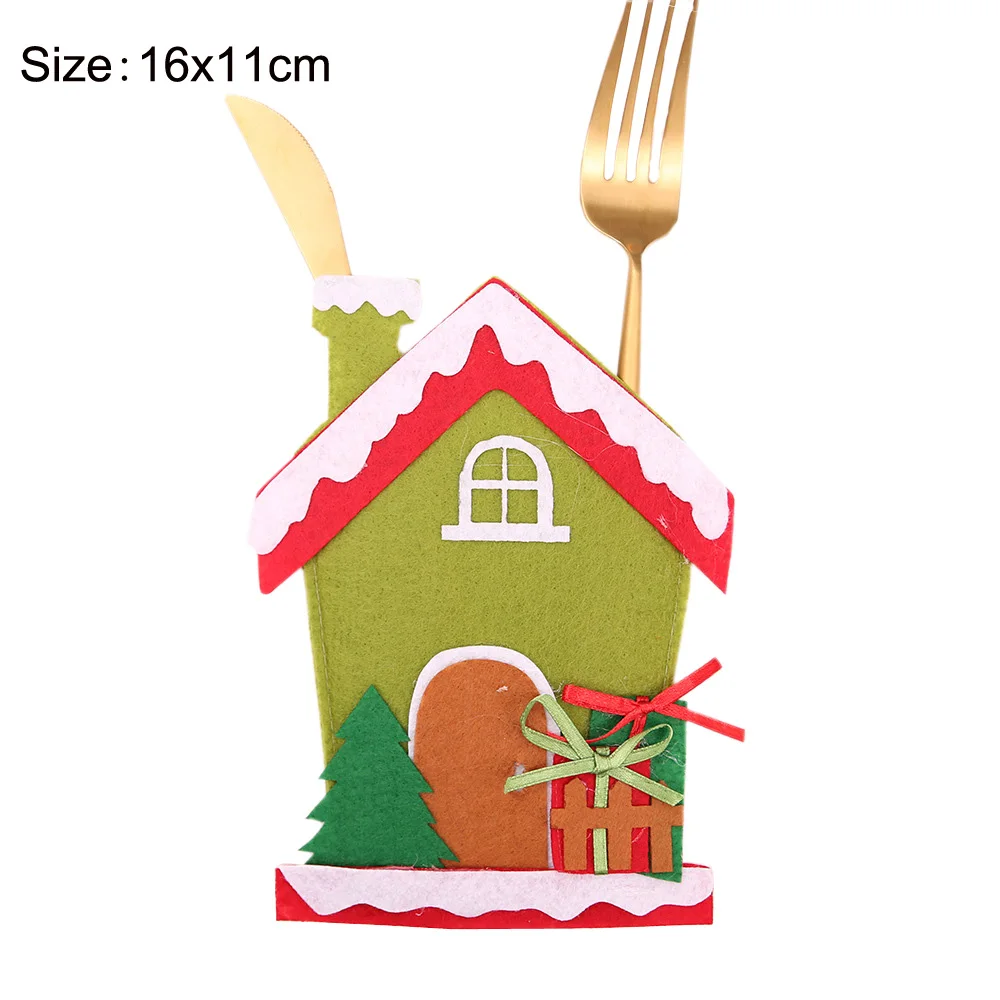 Новогодняя карманная вилка, нож, столовые приборы держатель сумка для дома вечерние столовые украшения Посуда украшения Санта-олень Рождество - Цвет: Яркий