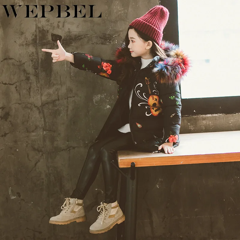 WEPBEL/зимнее пальто для девочек; пуховое пальто с цветочным принтом; детская хлопковая стеганая куртка; детская верхняя одежда; куртки