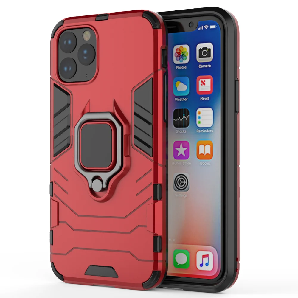 Роскошный бронированный противоударный чехол для iPhone 11 Pro Max XR XS Max чехол Stent Жесткий PC TPU задняя крышка для телефона для iPhone 8 7 6 Plus чехол - Цвет: Red
