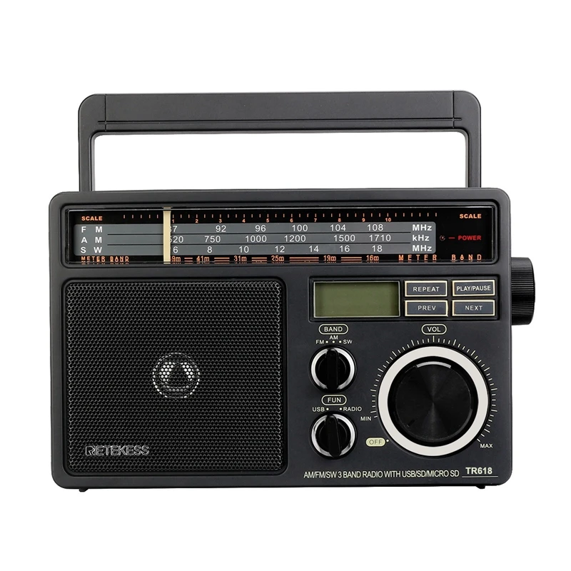 TR618 FM/AM/SW 3 Band Portable Radio with USB TF
