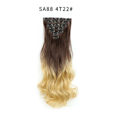 MERISI HAIR 22 Synthetic Deep Wave Hair Heat Resistant Light Brown Gray Blond Women Hair Extension Set Clip In Ombre Hair - Color: SA88 4T22