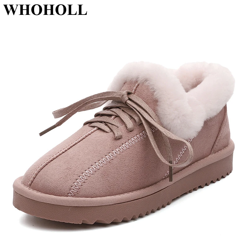 Новые женские туфли на плоской подошве зимние ботинки с мехом; Теплая Флисовая женский Повседневное обувь однотонное, стильное дизайнерская Дамская обувь