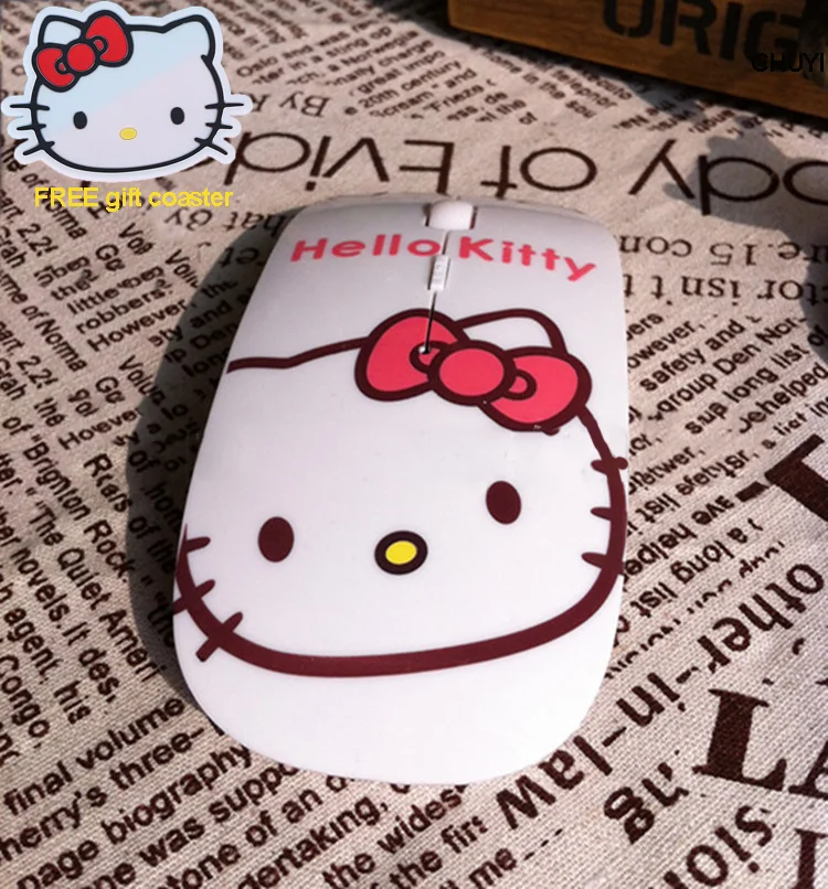 Cute Cartoon Pink 2.4Ghz Mouse Wireless Girl 3D Optical Mause Ultra-thin Mini Mice Hallo Kitty For Computer Laptop PC | Компьютеры и