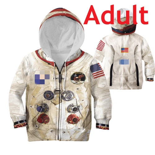 Adult zip hoodies Семья подходящая друг к другу одежда 3D Армстронга пространство люкс для всей семьи: папы, толстовки "для мам" Толстовка футболки Повседневное астронавт скафандр - Цвет: Adult zip hoodies