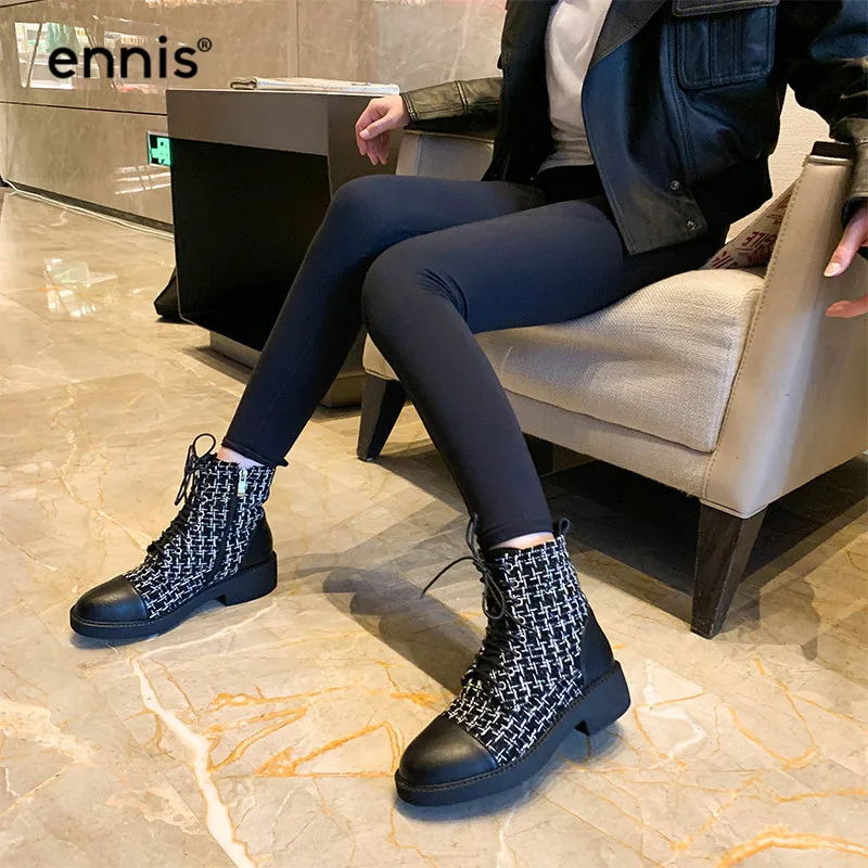 ENNIS/Модные Ботинки martin; женские ботильоны из натуральной кожи; черные ботинки на шнуровке; обувь на молнии с круглым носком; сезон осень-зима; Новинка; A9353