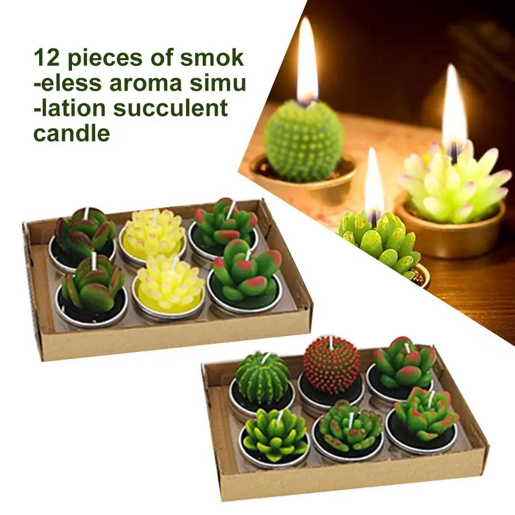 

12 PCS Smokeless Aromatherapy Creative Holiday Confession Candle Cactus Candle Simulation Home Party Wedding Decoration Gifts