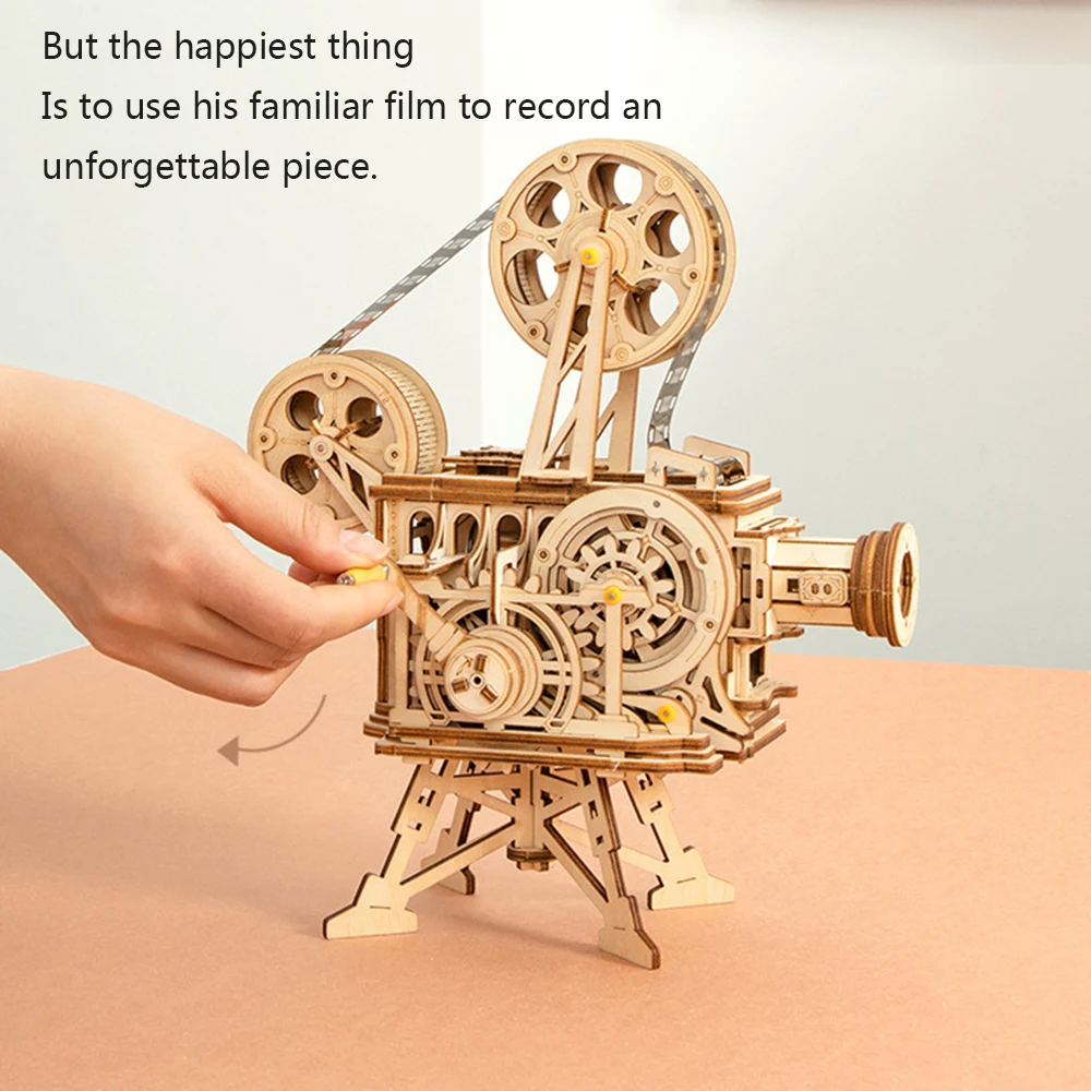 

Wooden projector 183pcs Vintage Diy 3D Hand Crank Film Projector Wooden Puzzle Game Assembly Vitascope Toy Gift for Children