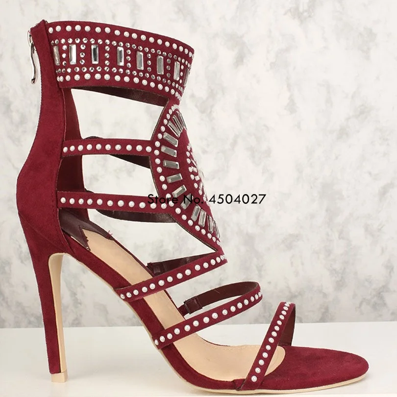 Sexy Women Wine Red Crystal Dress 