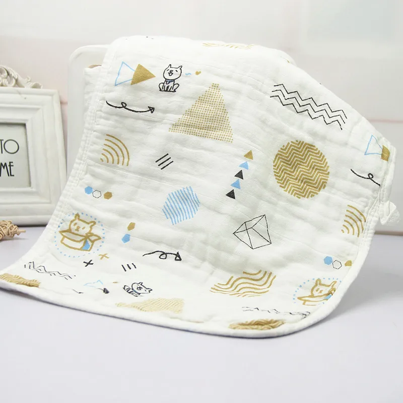 Детское полотенце, хлопок, 6 слоев, марля, 30*50 см, для новорожденных, с мультяшным рисунком, для лица, для рук, для купания, нагрудник, платок - Цвет: geometric