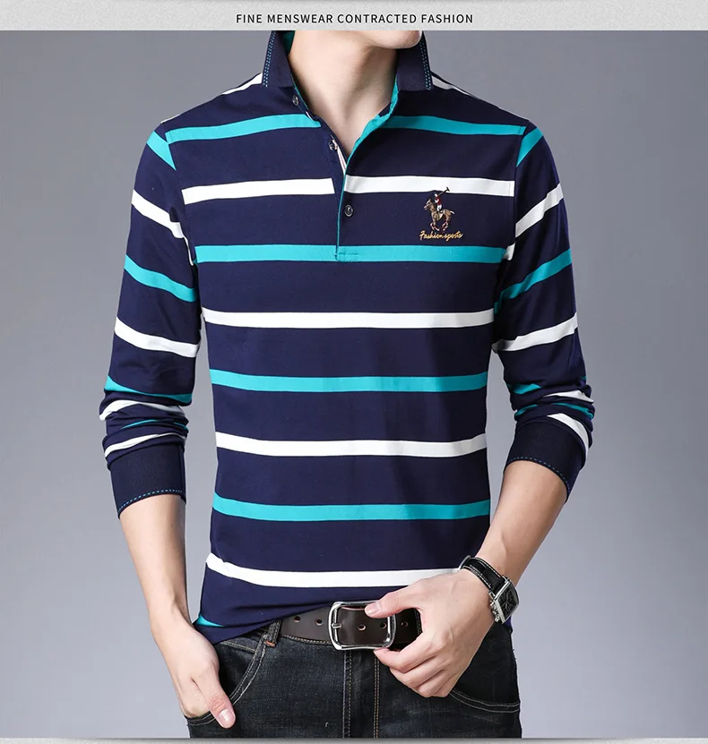 Polo de algodão manga longa masculina, camisa