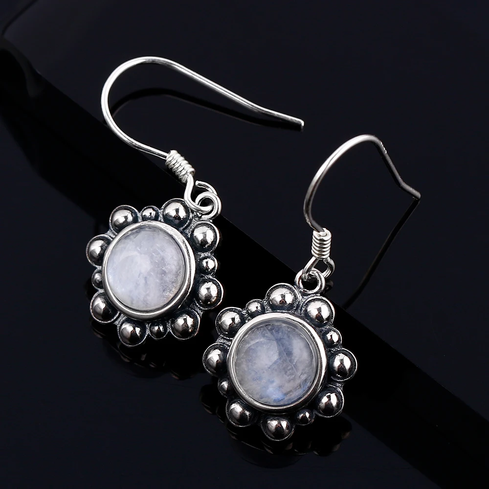 S925 стерлингового серебра кулон серьги 6 мм натуральные серьги из лунного камня милый корейский стиль Свадебная вечеринка