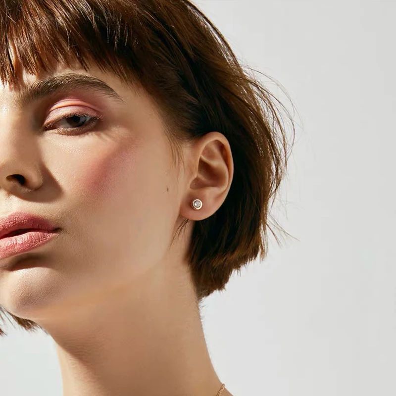 Yhpup, минималистичный бренд, 585, розовое золото, крошечные серьги-гвоздики, блестящие серьги с цирконием, маленькие для девушек, для дня рождения, офисные, вечерние, ювелирные изделия