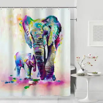 

MTMETY Indian Colorful Elephant Bathroom curtains Printed Waterproof Polyester Shower Curtain Bohemian shower curtain Hook set