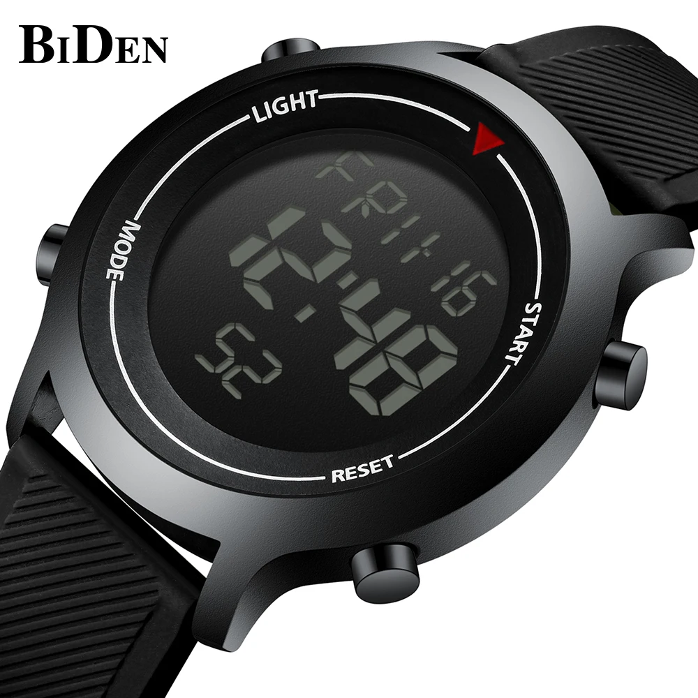 BIDEN Casual Mens Watches Top Brand Classic Design Digital Male Wristwatches Black Silicone Tape Waterproof Fashion Man Clock