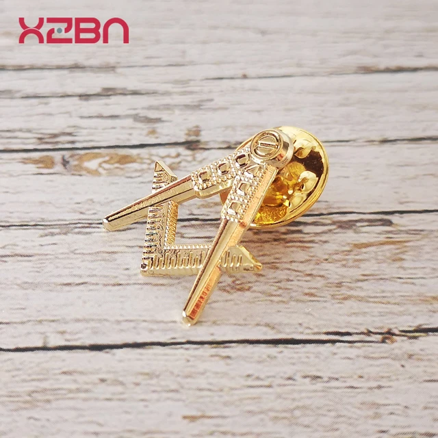 Szabadkőműves Hajtókészülékek Jelvény Iránytű És Négyzet Alakú Üreges Cink Ötvözet Arany Borító Bross Finom - Image 6