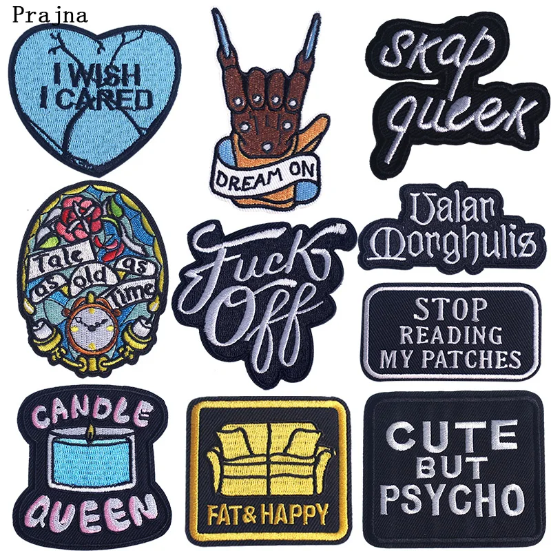 

Prajna Punk Letters Stickers Hippie Embroidered Patches For Clothing Black Stripes On Cloth Iron On Badge Patch Accessory DIY F