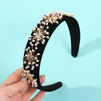 

Luxurious Noble Simulated Pearls Headbands Female Dandelion Wide Hairband Vintage Palace Flower Hair Hoop Accessories F11411