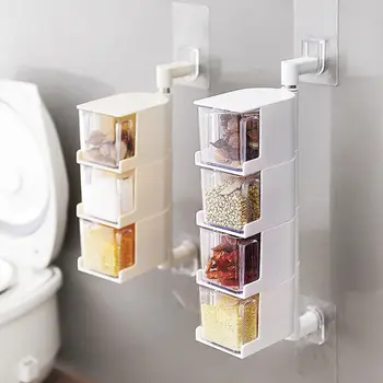 

Pepper Sprayer Multi-Tier 360 Degree Rotating Wall Mount Spice Rack Seasoning Storage Box Jars Organizer Condiment Containers