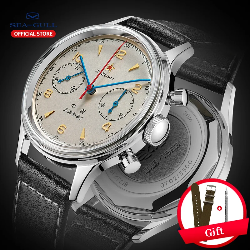 Seagull Men's Watch Seagull 1963 Limited Edition Official Original Genuine Air Force Aviation Chronograph Pilot Mechanical Watch afbeelding