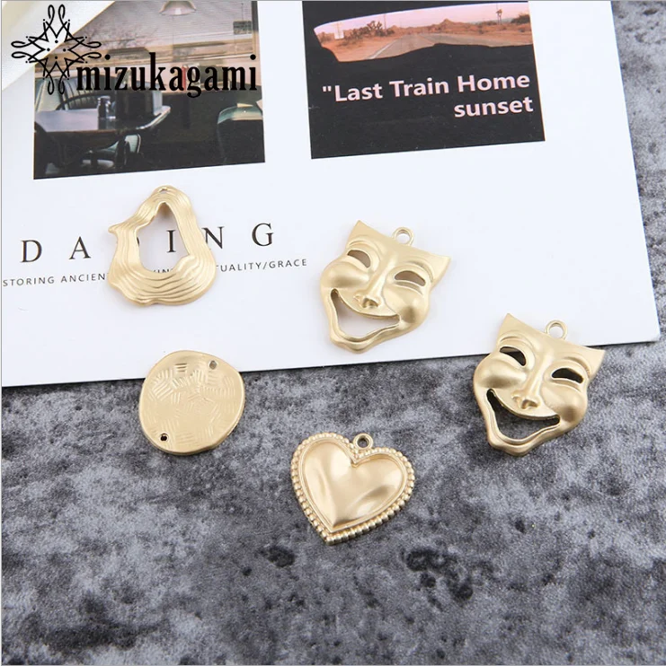 Golden Zinc Alloy Charms Pendant Heart Geometric Round Charms 10pcs/lot For DIY Fashion Earrings Jewelry Making Accessories