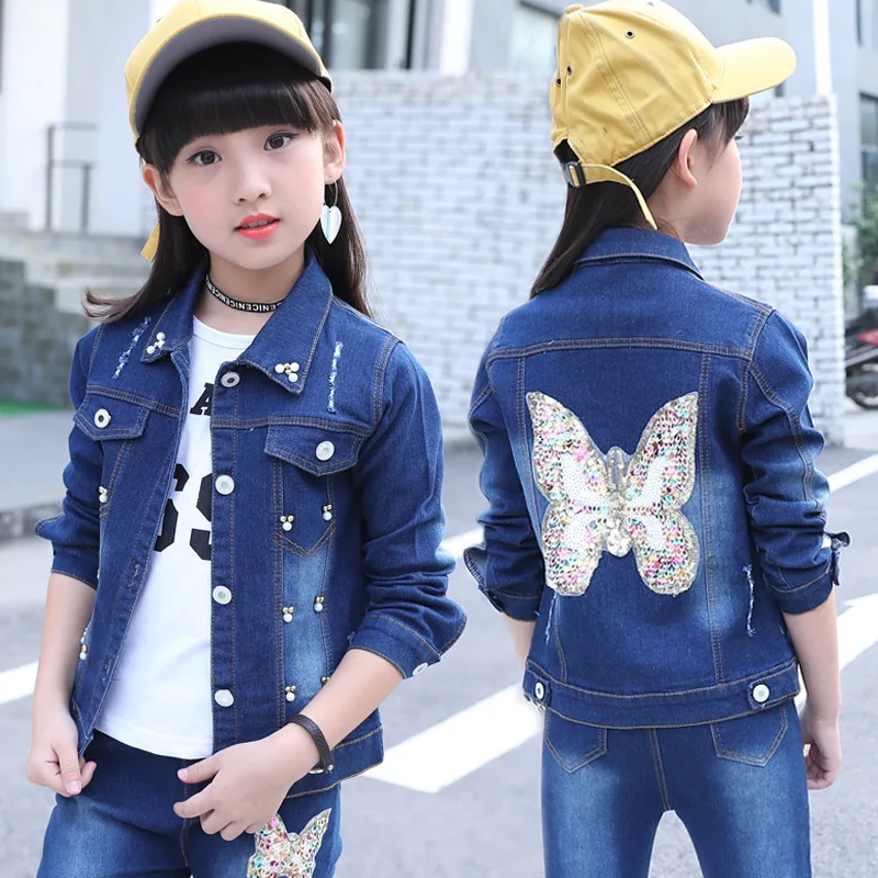 

Korean-style CHILDREN'S Garment Girls' Denim Top 2019 New Style Spring And Autumn Middle And Large Children GIRL'S Casual Denim