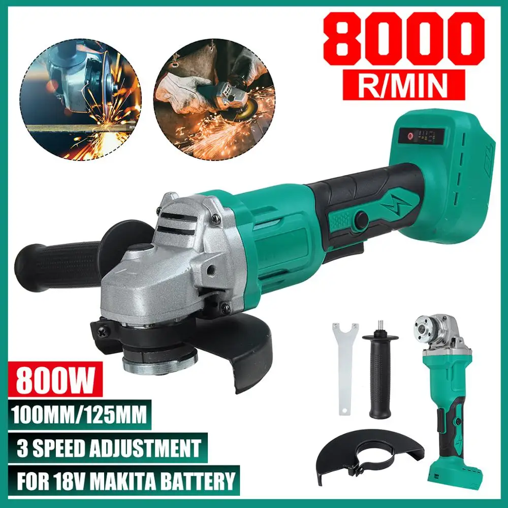 Drillpro Brushless Electric Angle Grinder Machine Woodworking Power Tool For 18V Makita Battery 8000rpm 125/100mm 800W