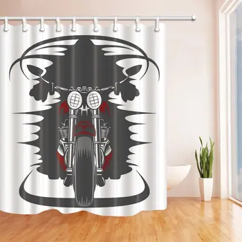 

Motorcycle Shower Curtain Decor Red Grey Cool Motorbike Racer Bathroom Curtain Polyester Fabric Machine Washable with Hooks