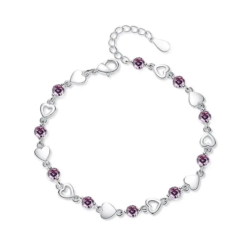 Кристалл сердце браслет 925 пробы серебряный шарм браслет для женщин ювелирные изделия подарок