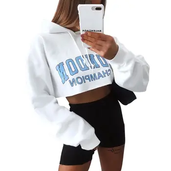 

Women 2019 Autumn Fashion Sweatshirt latter Crop Hoodie Long Sleeve Jumper Hooded Pullover Coat Casual Sweatshirt Top