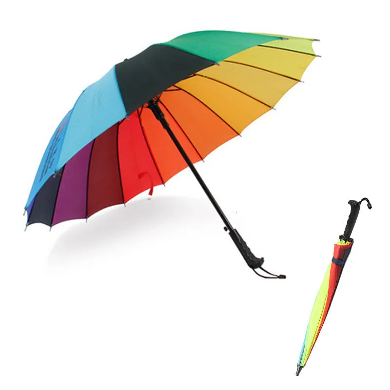 

16K Quality Rainbow Umbrella Windproof Long Handle Auto Open Umbrella Female Sunny And Rainy Umbrellas