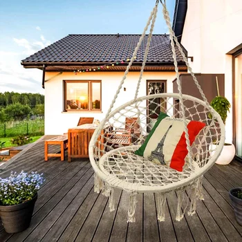 

Nordic Round Hanging Hammock Chair Black White Swing Chair Indoor Bedroom Outdoor Garden Hanging Chair for Children Adult