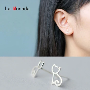 

La Monada Real 925 Sterling Silver Stud Earrings For Women Cat Minimalist Fine Jewelry for Woman 925 Korean Earrings Silver 925