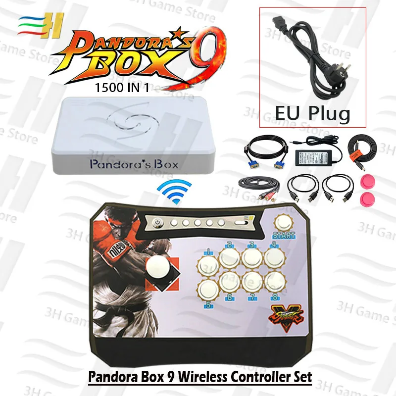 9 SF black EU Pandora Box 9 беспроводной контроллер 1500 В 1 аркадная игра джойстик Кнопка HDMI VGA USB подключение ТВ ПК ps3 plug and play 5S 6s 7 - Цвет: 9 SF black EU