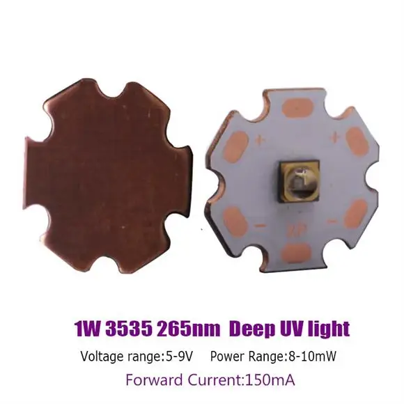 Welding 20mm board Высокая мощность 3535 1 Вт 265нм глубокий Ультрафиолетовый светодиодный чип UVC ультрафиолетовая стерилизация светодиодный Диод 150мА 5-9 в - Испускаемый цвет: Welding 20mm board