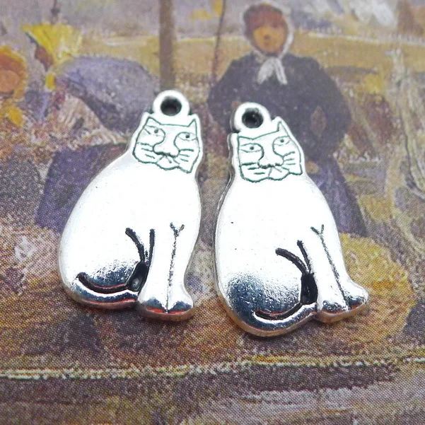

15Pieces 11*19mm Lazy Cat Charms Alloy Antique Silver Color Bracelet Pendant For DIY Jewelry Making