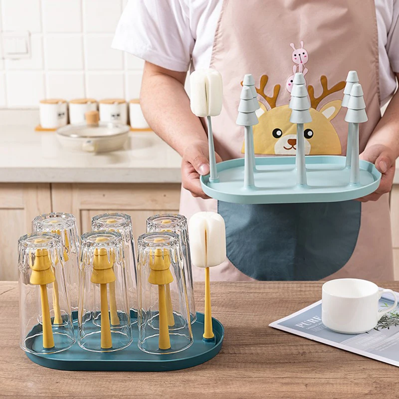 Baby Feeding Bottle Holder Drying Racks for Toddler Infant Pacifier Milk Bottle Drying Shelf with Babies Feeding Brushes