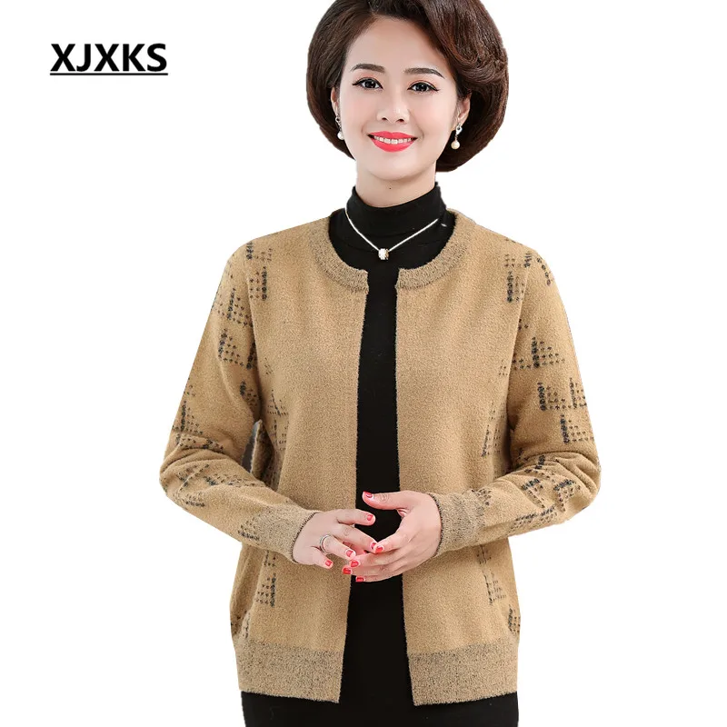 

XJXKS Women sweater cardigan 2019 autumn winter new round neck long-sleeved comfortable cashmere knitted cardigan women sweater